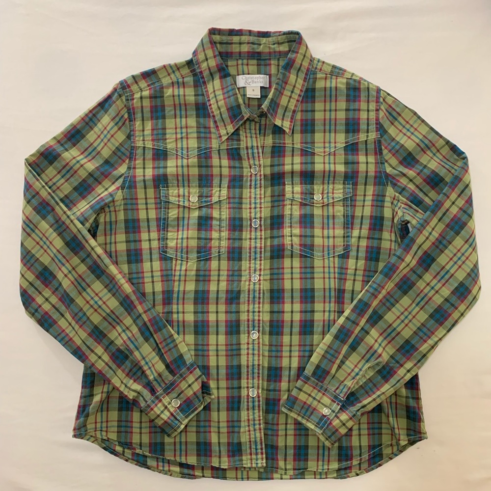 Christopher & Banks Plaid Snap Button Down